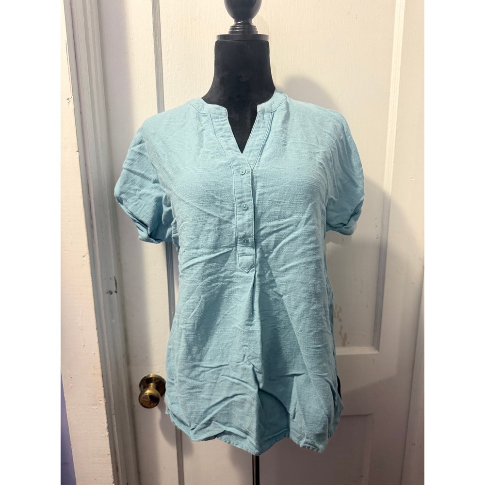 Ingrid & Isabel Blue Short Sleeve Maternity Top Button Detail XS